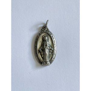 Vintage St. Mary M de Jean Sterling Silver Pendant Medal Catholic Charm